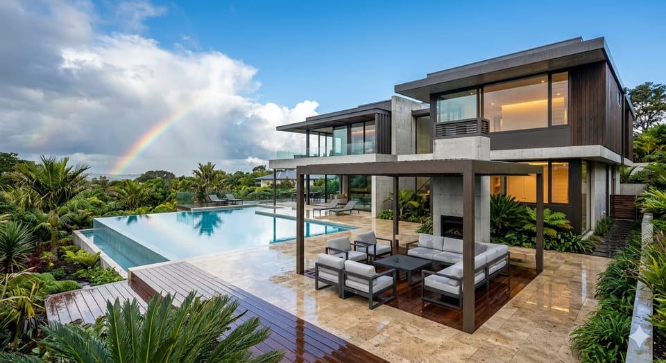 AI rain to shine photo editing example for a real estate listing