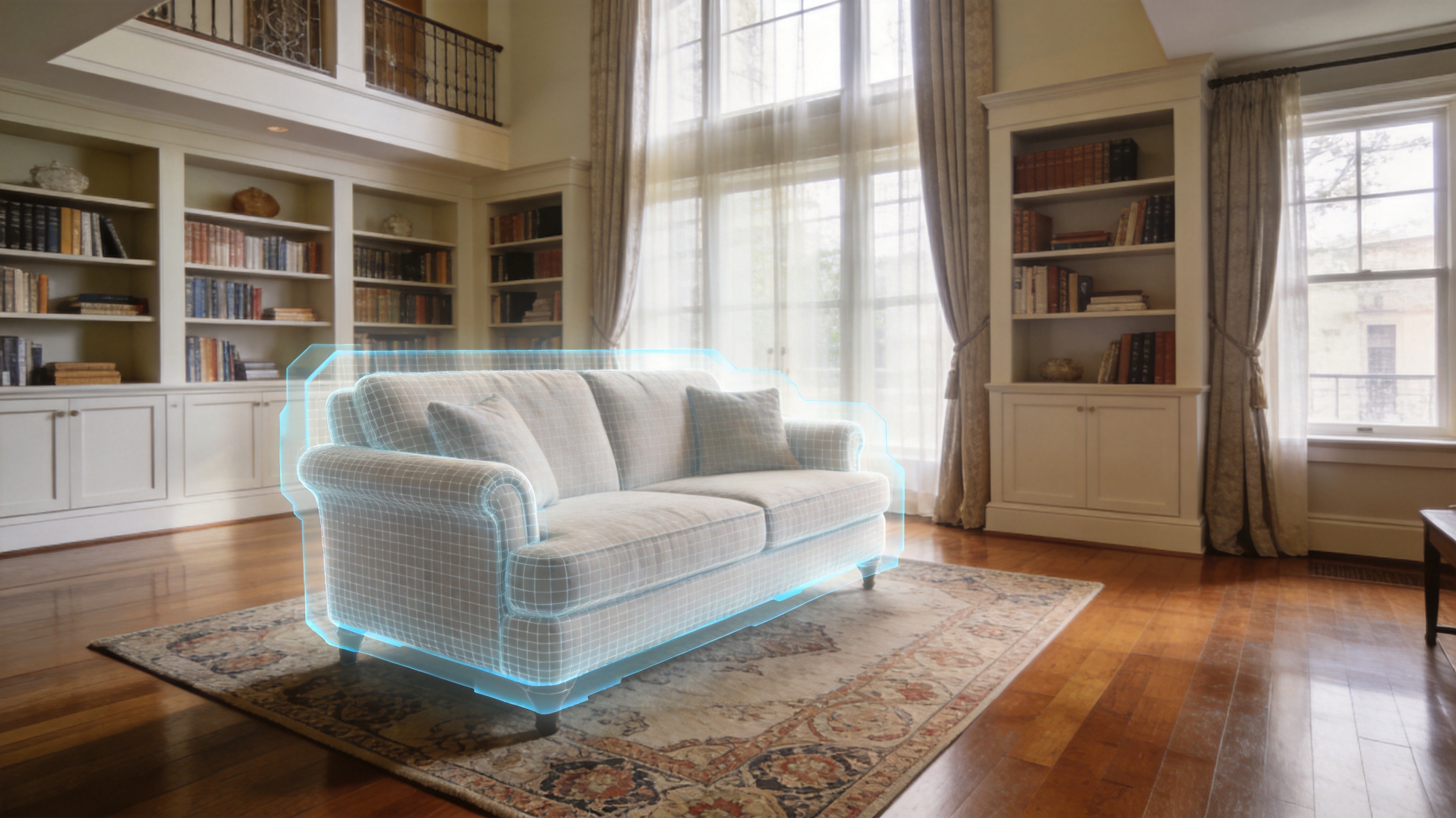 AI virtual staging furniture removal example showing a listing photo cleared for restaging