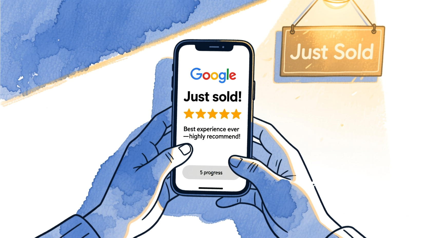 Client leaving a 5-star Google review for a real estate agent after a successful closing